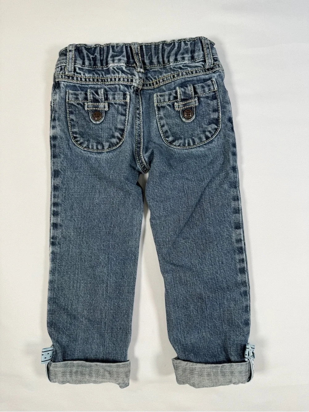 GYMBOREE Vintage Toddler Girl Denim Bow Applique Roll Cuff Y2K-Inspired Jeans 2T